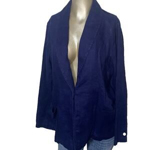 Coldwater Creek Womans Lightweight 100% Linen Jacket Size M Navy Blue Coastal